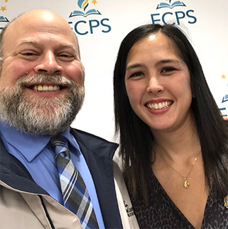 a photo of Ms. Kathleen Mathis and Principal Tim Thomas at the 2018 FCPS Excellence ceremony.